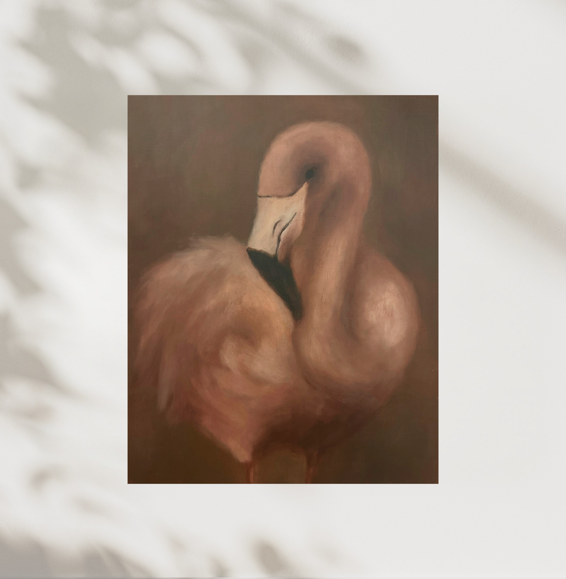 Artistic depiction of a flamingo with a soft, blurred background